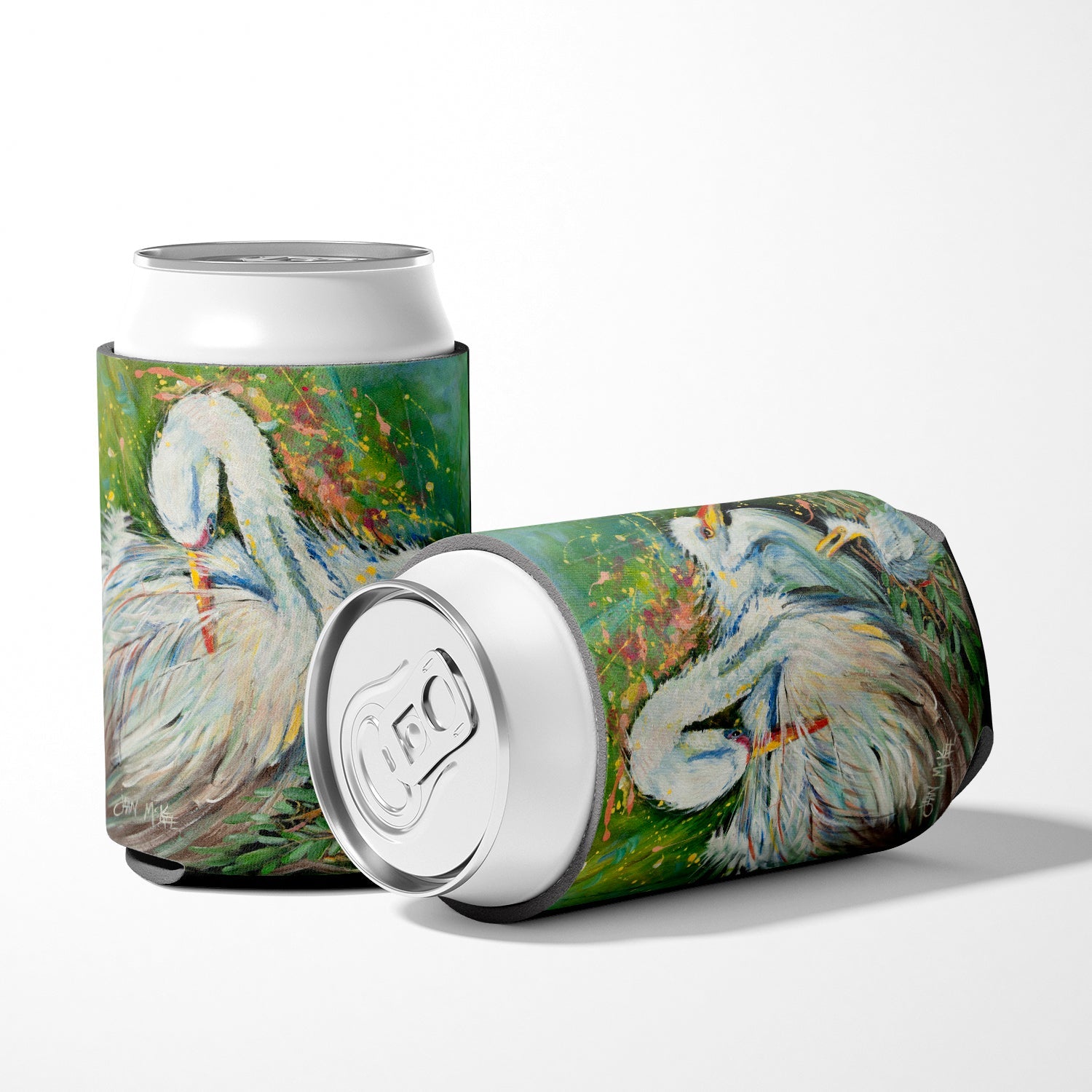 White Egret in the rain Can or Bottle Hugger Cooler Sleeve for Standard 12 oz Cans, Insulated Foam Beer & Soda Can Hugger Reusable
