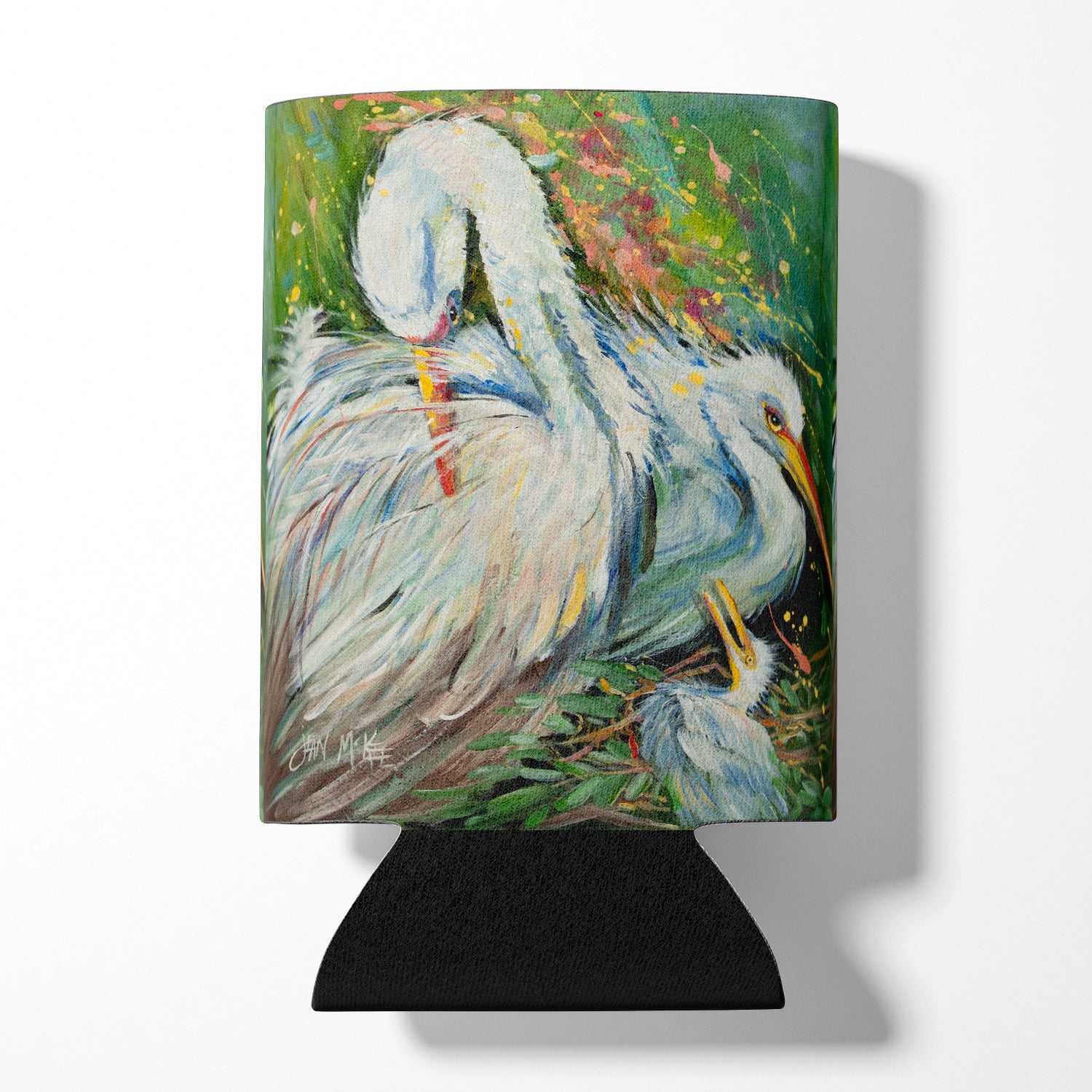 White Egret in the rain Can or Bottle Hugger Cooler Sleeve for Standard 12 oz Cans, Insulated Foam Beer & Soda Can Hugger Reusable