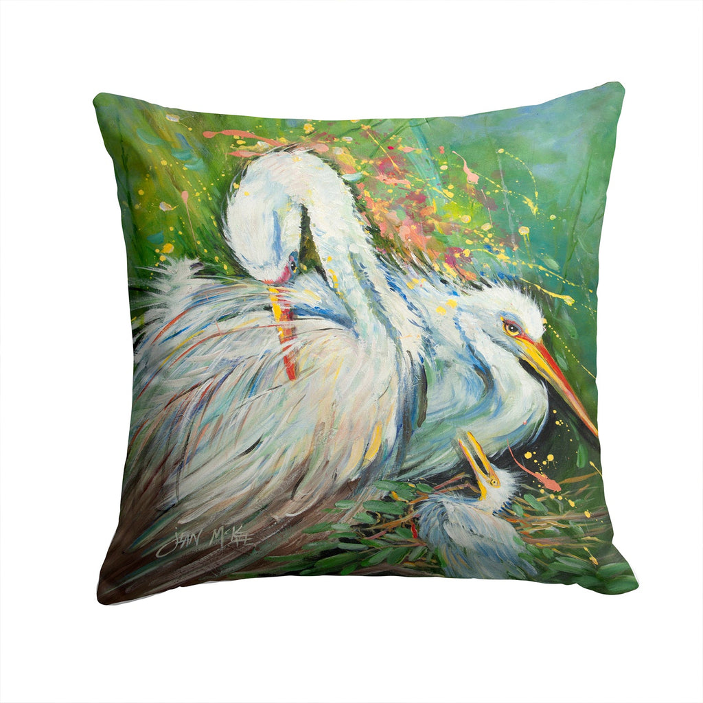 White Egret in the rain Decorative Throw Pillow 14x14 Indoor Outdoor Accent Cushion, Fabric Cover with Insert for Sofa, Bed, Porch & Living Room