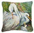 White Egret in the rain Decorative Throw Pillow 18x18 Indoor Outdoor Accent Cushion, Fabric Cover with Insert for Sofa, Bed, Porch & Living Room