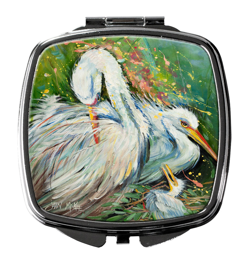 White Egret in the rain Compact Mirror Decorative Travel Makeup Mirror for Women Girls Gifts Pocket Makeup Mirror Folding Handheld