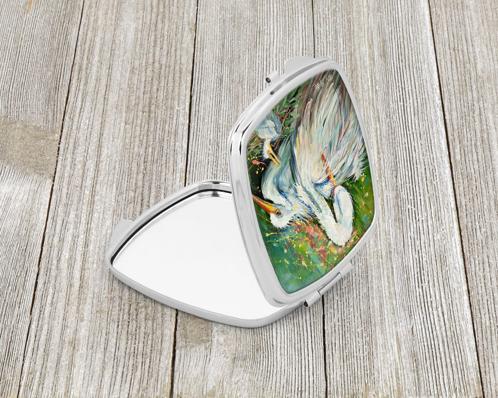 White Egret in the rain Compact Mirror Decorative Travel Makeup Mirror for Women Girls Gifts Pocket Makeup Mirror Folding Handheld