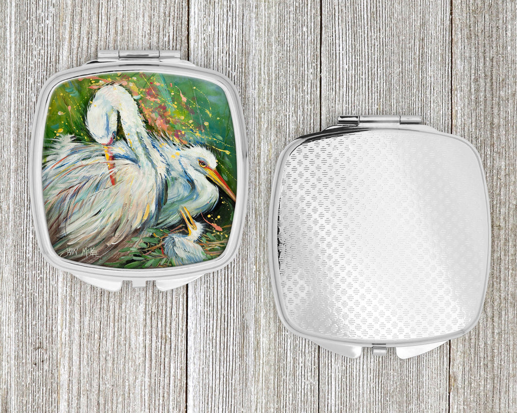 White Egret in the rain Compact Mirror Decorative Travel Makeup Mirror for Women Girls Gifts Pocket Makeup Mirror Folding Handheld