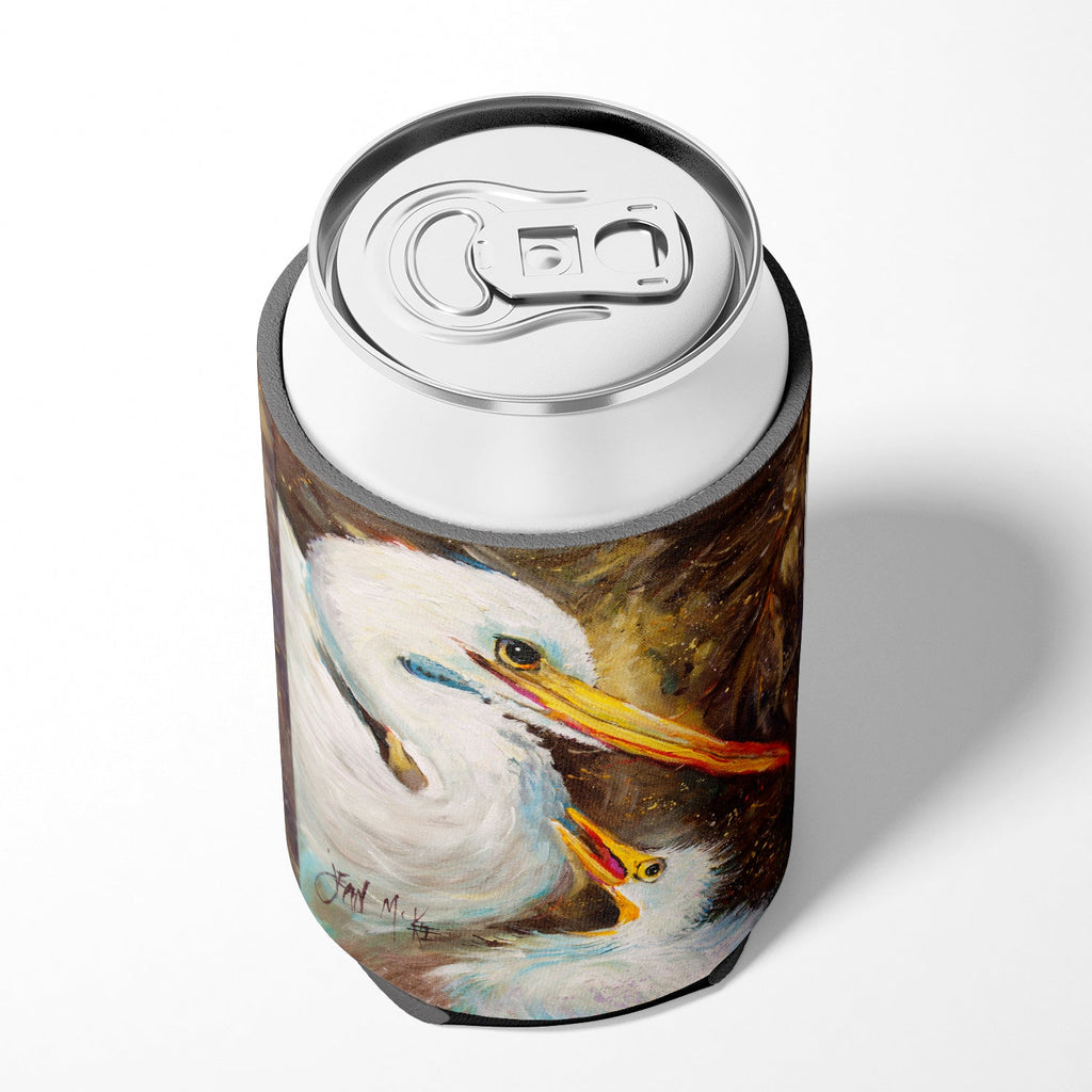 White Egret feeding baby Can or Bottle Hugger Cooler Sleeve for Standard 12 oz Cans, Insulated Foam Beer & Soda Can Hugger Reusable