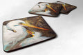 White Egret feeding baby Foam Coasters Set of 4 Cup Coasters for Indoor Outdoor, Tabletop Protection, Anti Slip, Mouse pad Material