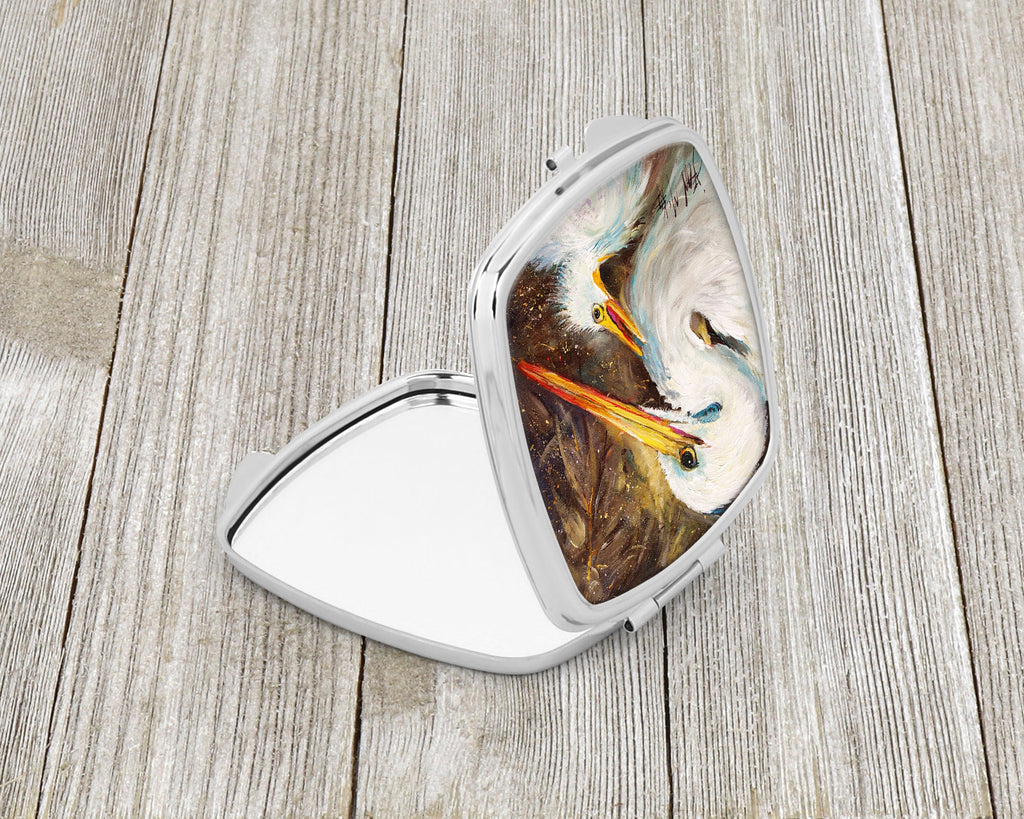 White Egret feeding baby Compact Mirror Decorative Travel Makeup Mirror for Women Girls Gifts Pocket Makeup Mirror Folding Handheld