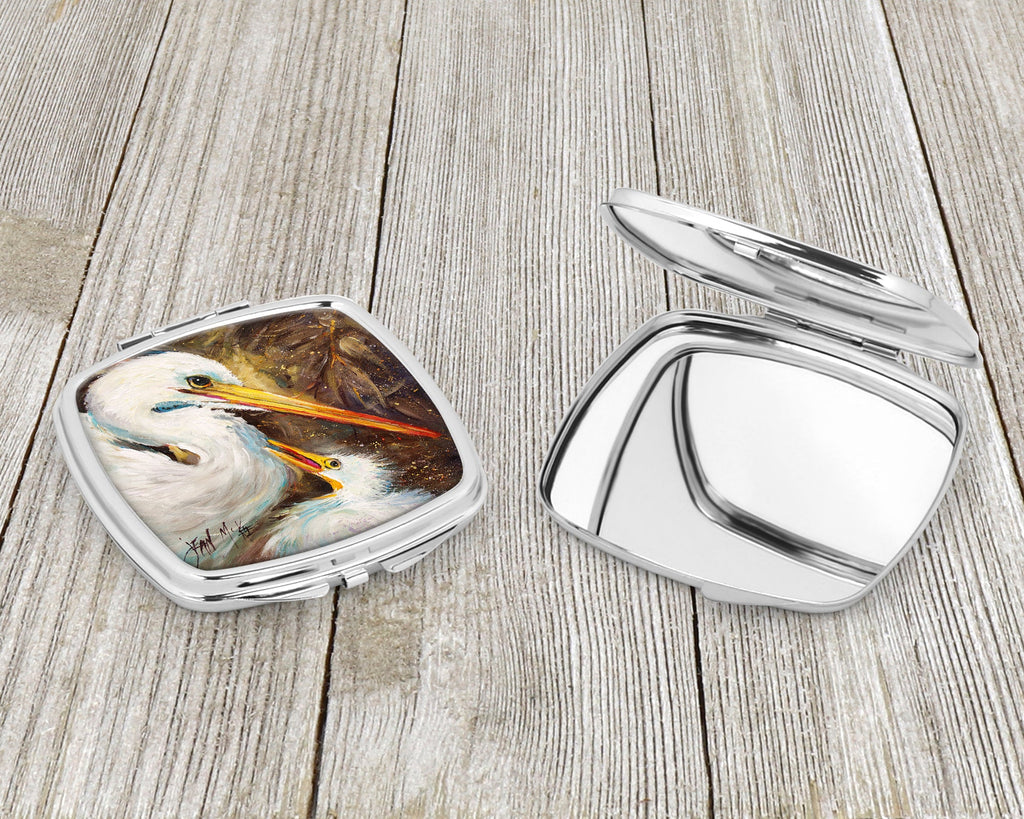 White Egret feeding baby Compact Mirror Decorative Travel Makeup Mirror for Women Girls Gifts Pocket Makeup Mirror Folding Handheld