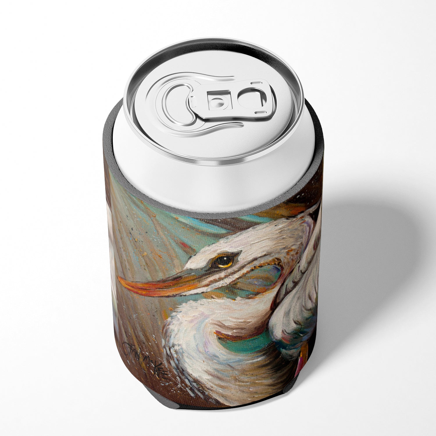 White Egret Can or Bottle Hugger Cooler Sleeve for Standard 12 oz Cans, Insulated Foam Beer & Soda Can Hugger Reusable