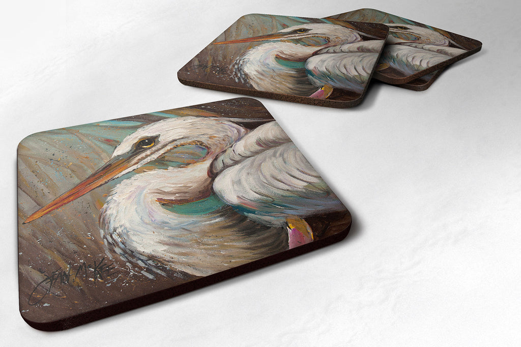 White Egret Foam Coasters Set of 4 Cup Coasters for Indoor Outdoor, Tabletop Protection, Anti Slip, Mouse pad Material