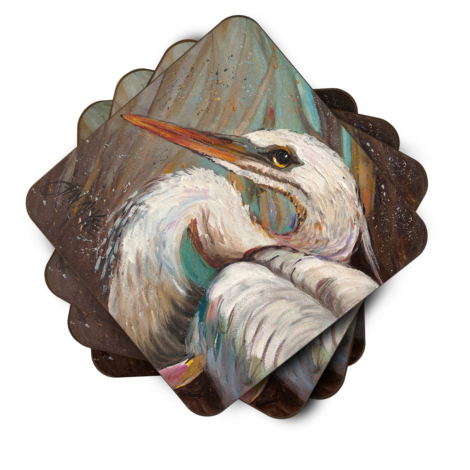 White Egret Foam Coasters Set of 4 Cup Coasters for Indoor Outdoor, Tabletop Protection, Anti Slip, Mouse pad Material