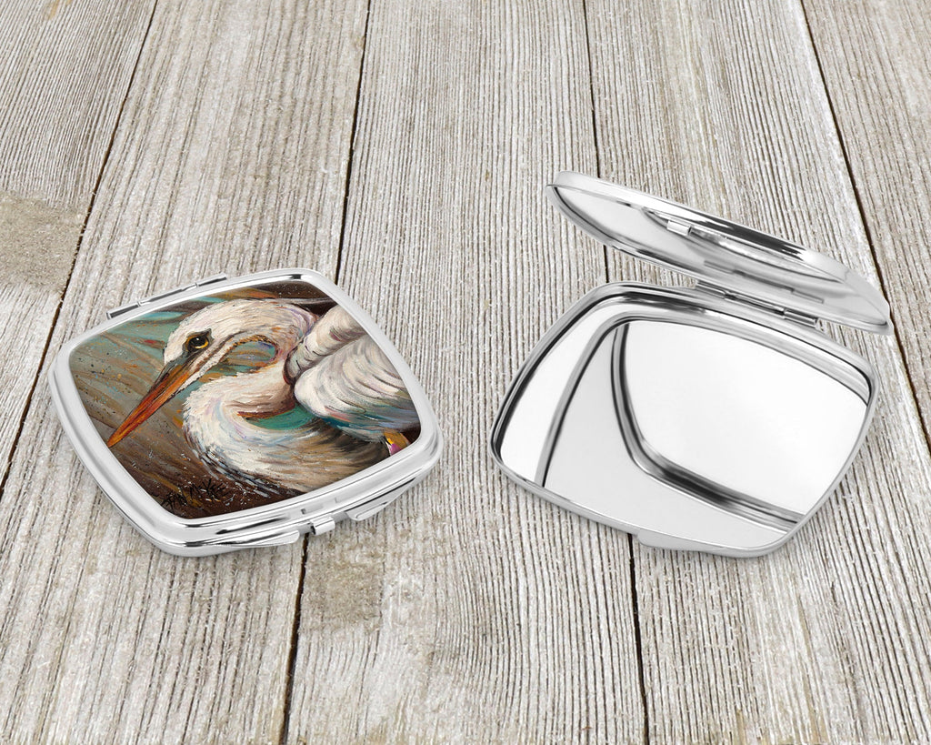 White Egret Compact Mirror Decorative Travel Makeup Mirror for Women Girls Gifts Pocket Makeup Mirror Folding Handheld