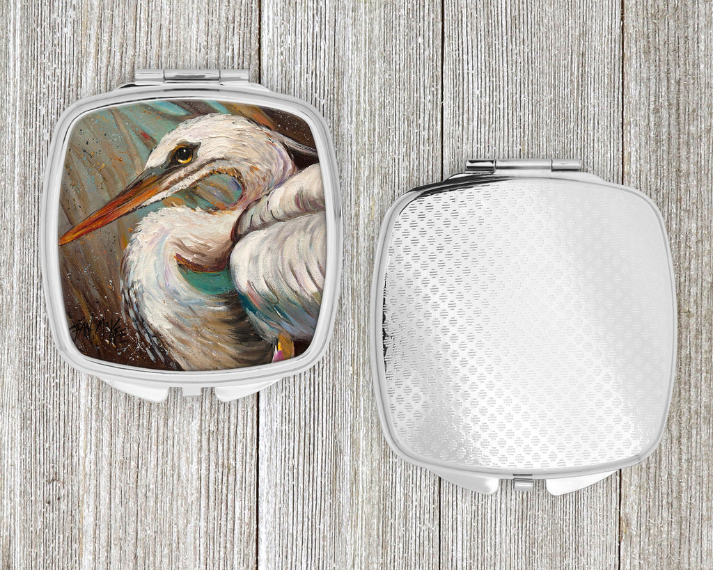 White Egret Compact Mirror Decorative Travel Makeup Mirror for Women Girls Gifts Pocket Makeup Mirror Folding Handheld