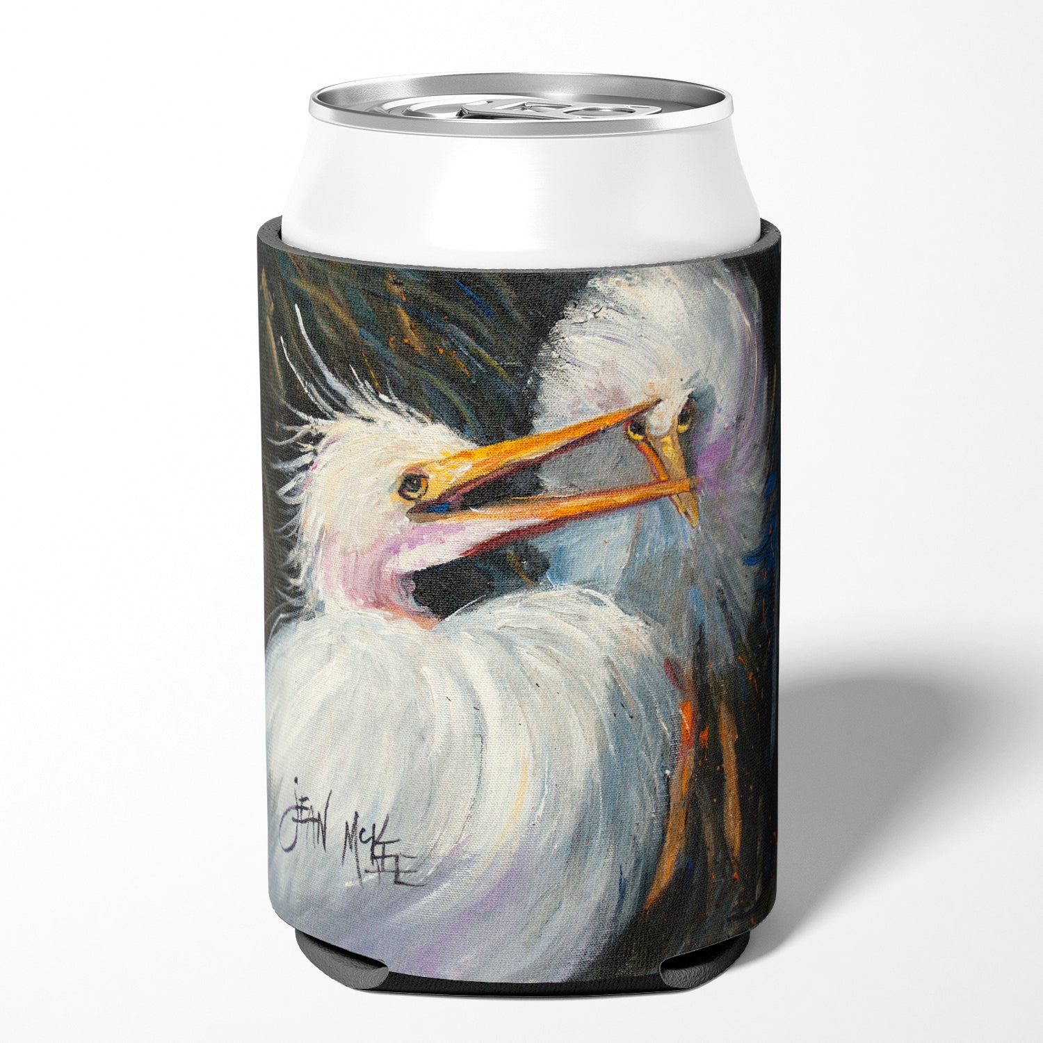 White Egret Can or Bottle Hugger Cooler Sleeve for Standard 12 oz Cans, Insulated Foam Beer & Soda Can Hugger Reusable