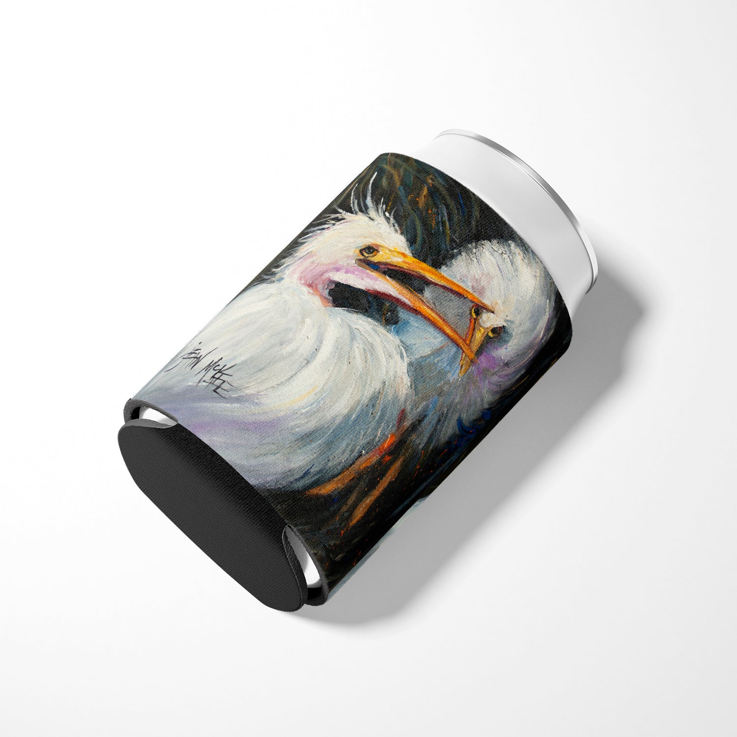 White Egret Can or Bottle Hugger Cooler Sleeve for Standard 12 oz Cans, Insulated Foam Beer & Soda Can Hugger Reusable
