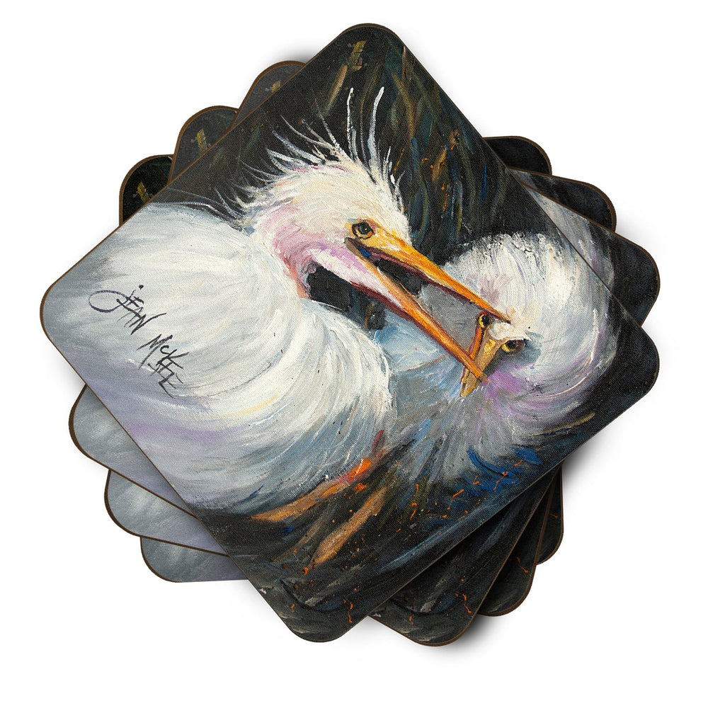 White Egret Foam Coasters Set of 4 Cup Coasters for Indoor Outdoor, Tabletop Protection, Anti Slip, Mouse pad Material