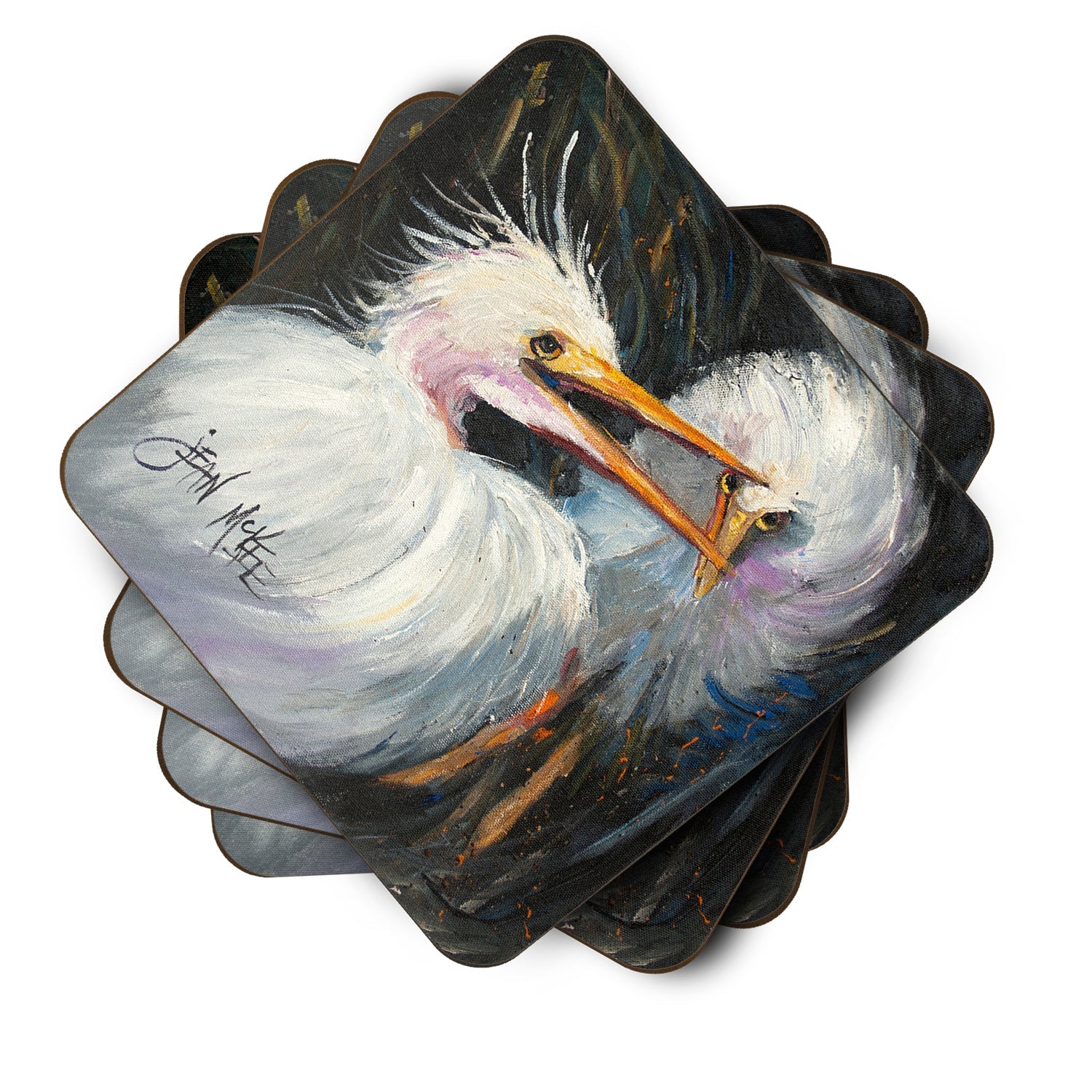 White Egret Foam Coasters Set of 4 Cup Coasters for Indoor Outdoor, Tabletop Protection, Anti Slip, Mouse pad Material