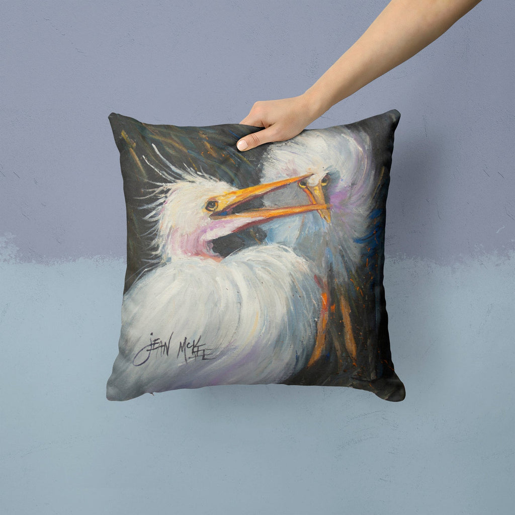 White Egret Decorative Throw Pillow 14x14 Indoor Outdoor Accent Cushion, Fabric Cover with Insert for Sofa, Bed, Porch & Living Room