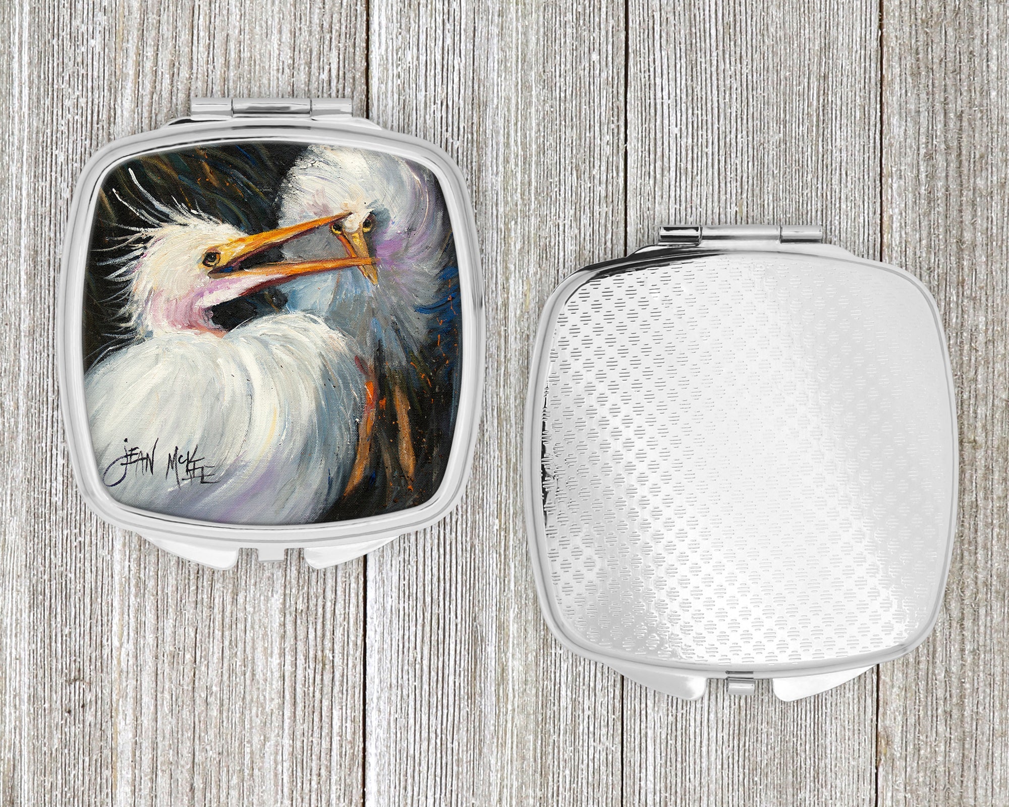 White Egret Compact Mirror Decorative Travel Makeup Mirror for Women Girls Gifts Pocket Makeup Mirror Folding Handheld