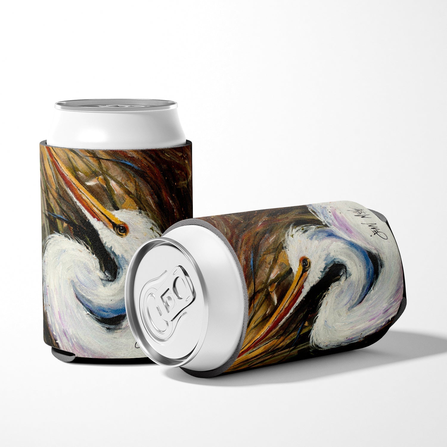 White Egret Can or Bottle Hugger Cooler Sleeve for Standard 12 oz Cans, Insulated Foam Beer & Soda Can Hugger Reusable