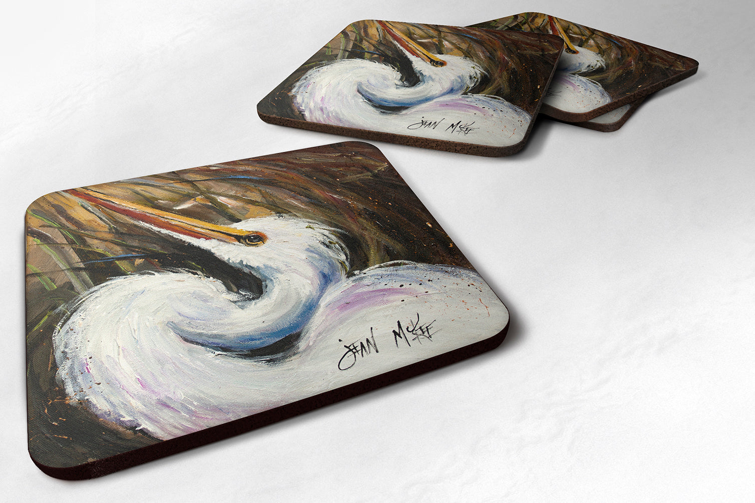 White Egret Foam Coasters Set of 4 Cup Coasters for Indoor Outdoor, Tabletop Protection, Anti Slip, Mouse pad Material