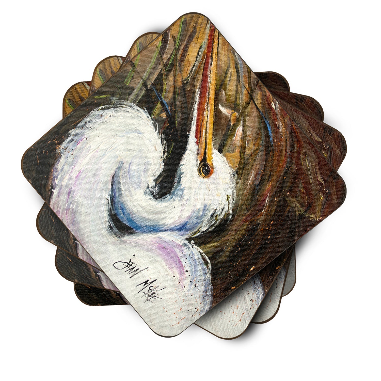 White Egret Foam Coasters Set of 4 Cup Coasters for Indoor Outdoor, Tabletop Protection, Anti Slip, Mouse pad Material