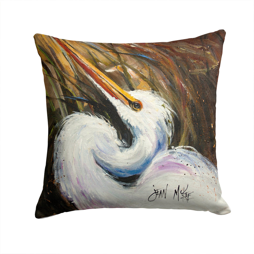 White Egret Decorative Throw Pillow 14x14 Indoor Outdoor Accent Cushion, Fabric Cover with Insert for Sofa, Bed, Porch & Living Room