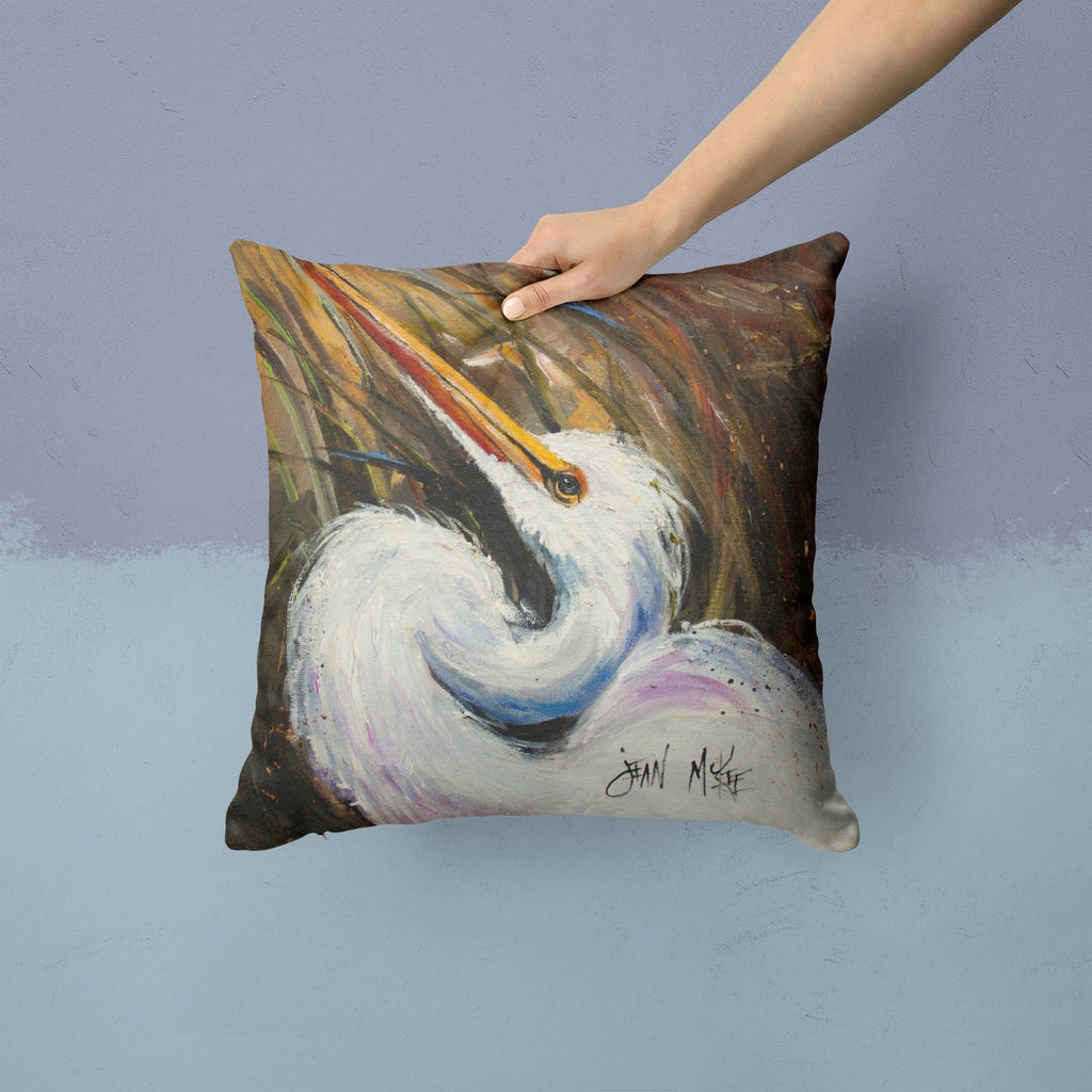 White Egret Decorative Throw Pillow 14x14 Indoor Outdoor Accent Cushion, Fabric Cover with Insert for Sofa, Bed, Porch & Living Room