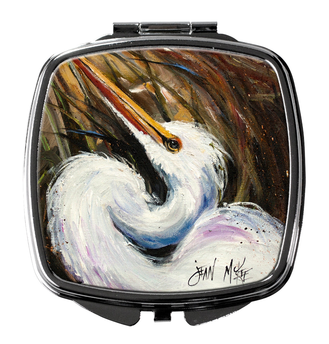 White Egret Compact Mirror Decorative Travel Makeup Mirror for Women Girls Gifts Pocket Makeup Mirror Folding Handheld