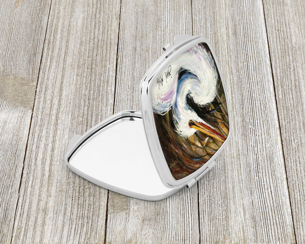 White Egret Compact Mirror Decorative Travel Makeup Mirror for Women Girls Gifts Pocket Makeup Mirror Folding Handheld