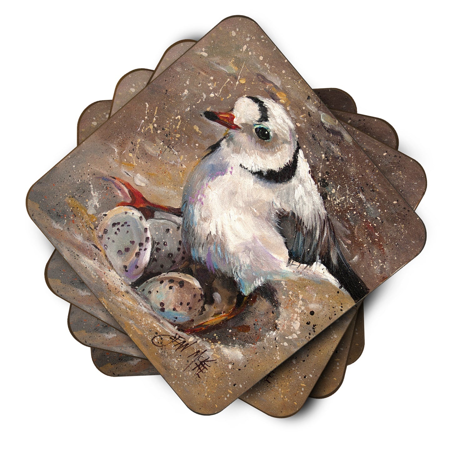 Piping Plover Foam Coasters Set of 4 Cup Coasters for Indoor Outdoor, Tabletop Protection, Anti Slip, Mouse pad Material