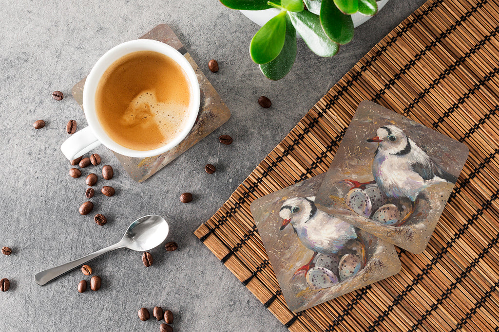 Piping Plover Foam Coasters Set of 4 Cup Coasters for Indoor Outdoor, Tabletop Protection, Anti Slip, Mouse pad Material