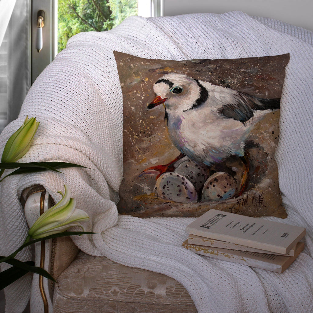 Piping Plover Decorative Throw Pillow 14x14 Indoor Outdoor Accent Cushion, Fabric Cover with Insert for Sofa, Bed, Porch & Living Room