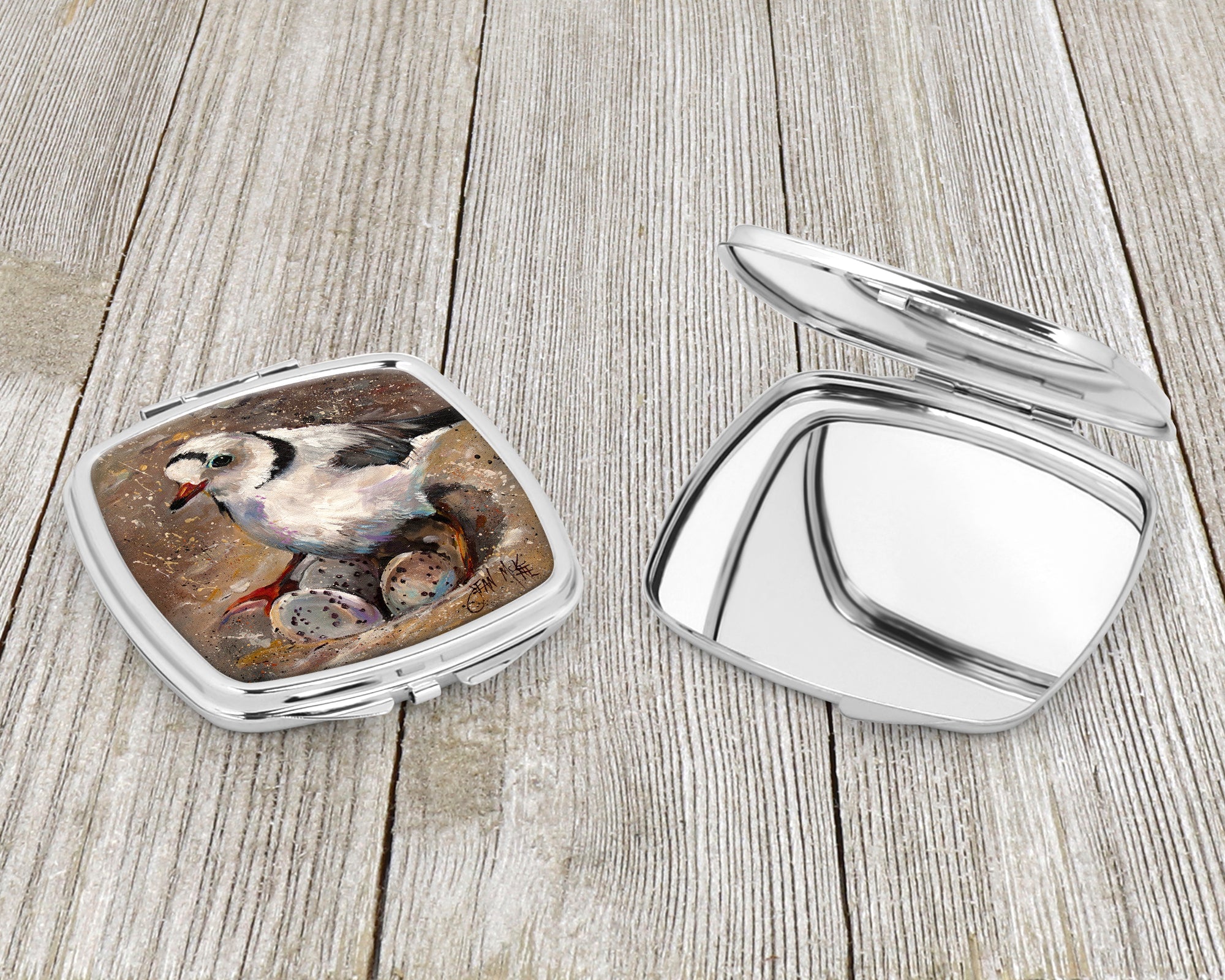 Piping Plover Compact Mirror Decorative Travel Makeup Mirror for Women Girls Gifts Pocket Makeup Mirror Folding Handheld