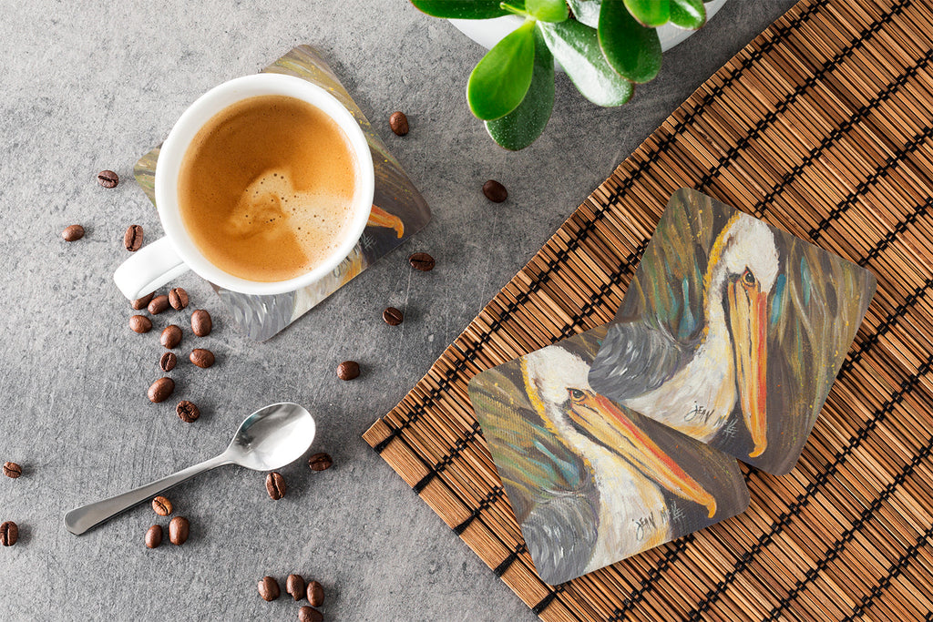 Pelican lookin West Foam Coasters Set of 4 Cup Coasters for Indoor Outdoor, Tabletop Protection, Anti Slip, Mouse pad Material