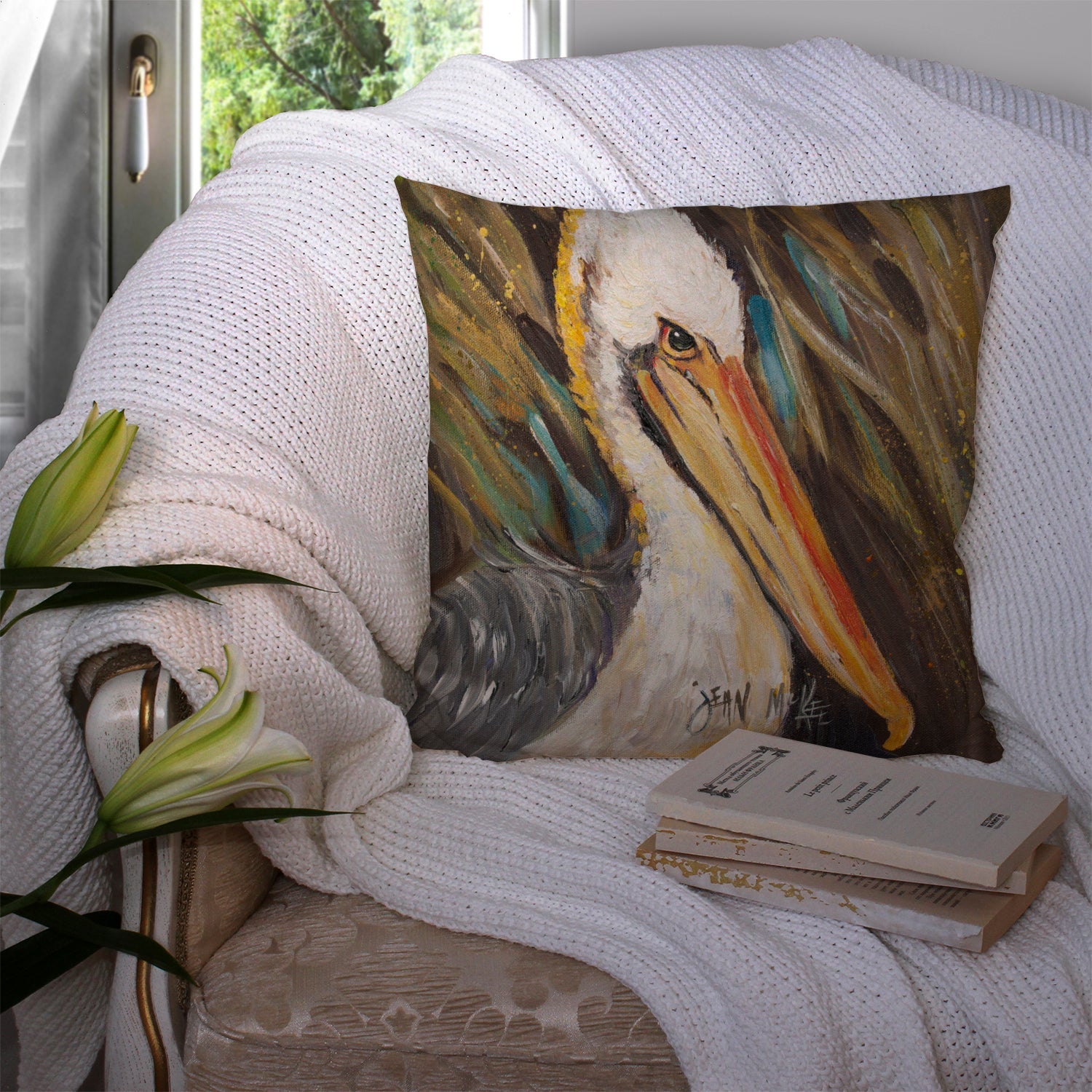 Pelican lookin West Decorative Throw Pillow 14x14 Indoor Outdoor Accent Cushion, Fabric Cover with Insert for Sofa, Bed, Porch & Living Room
