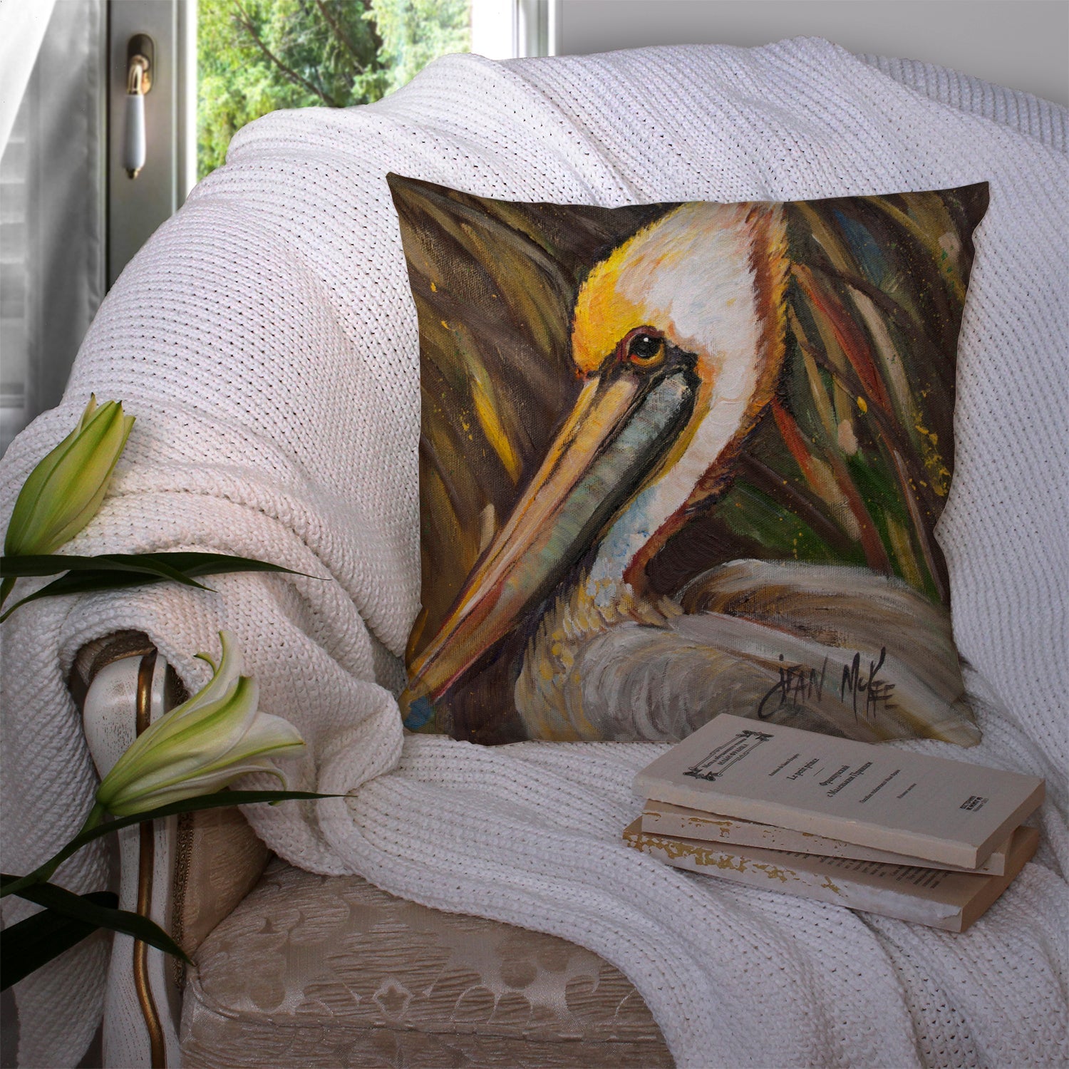 Pelican lookin East Decorative Throw Pillow 14x14 Indoor Outdoor Accent Cushion, Fabric Cover with Insert for Sofa, Bed, Porch & Living Room