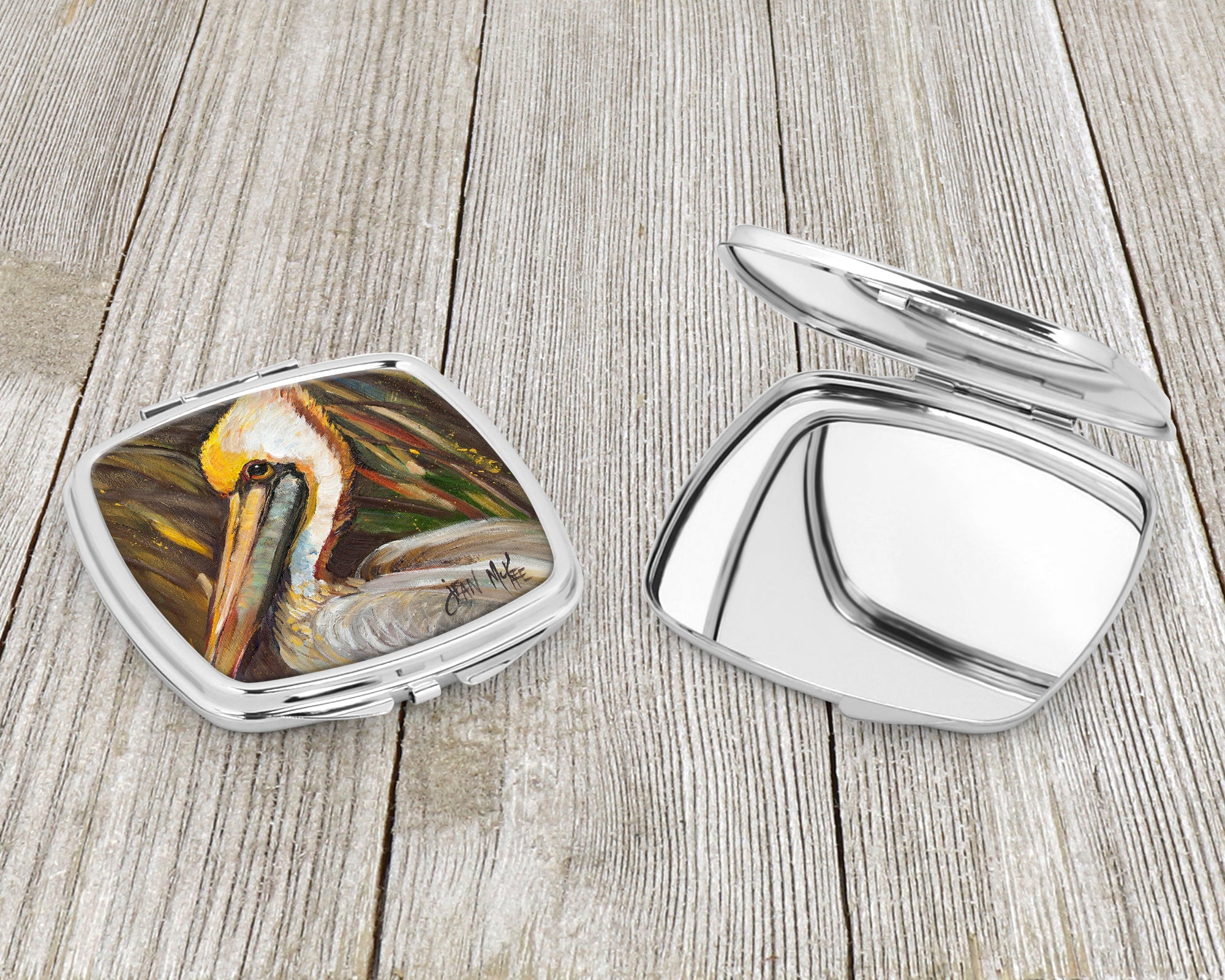 Pelican lookin East Compact Mirror Decorative Travel Makeup Mirror for Women Girls Gifts Pocket Makeup Mirror Folding Handheld