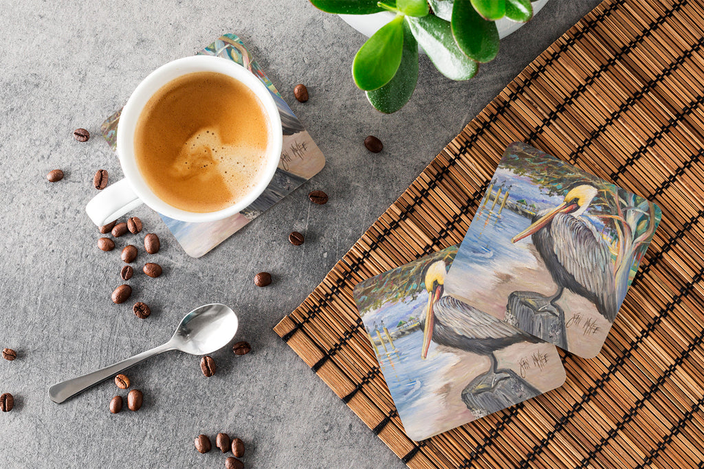 Pelican Bay Foam Coasters Set of 4 Cup Coasters for Indoor Outdoor, Tabletop Protection, Anti Slip, Mouse pad Material
