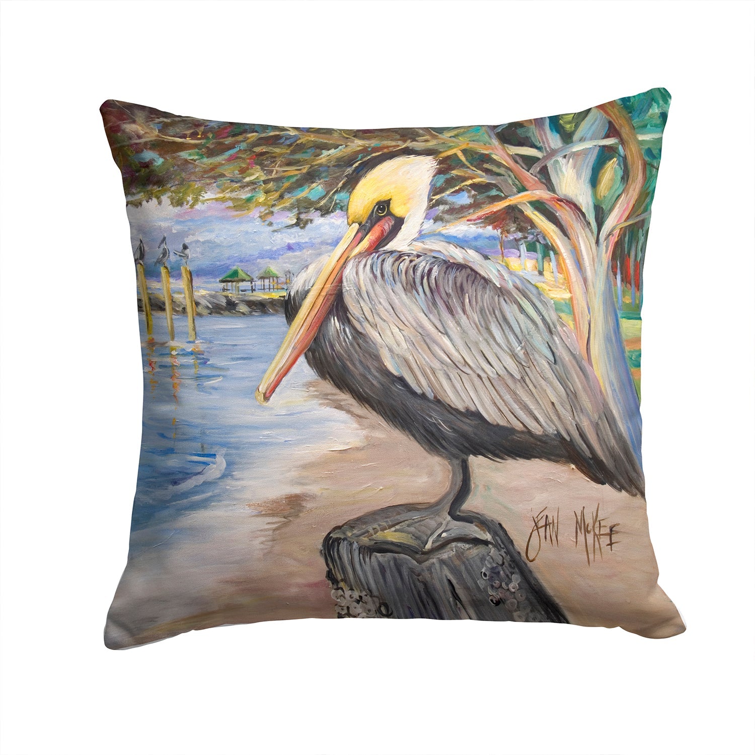 Pelican Bay Decorative Throw Pillow 14x14 Indoor Outdoor Accent Cushion, Fabric Cover with Insert for Sofa, Bed, Porch & Living Room