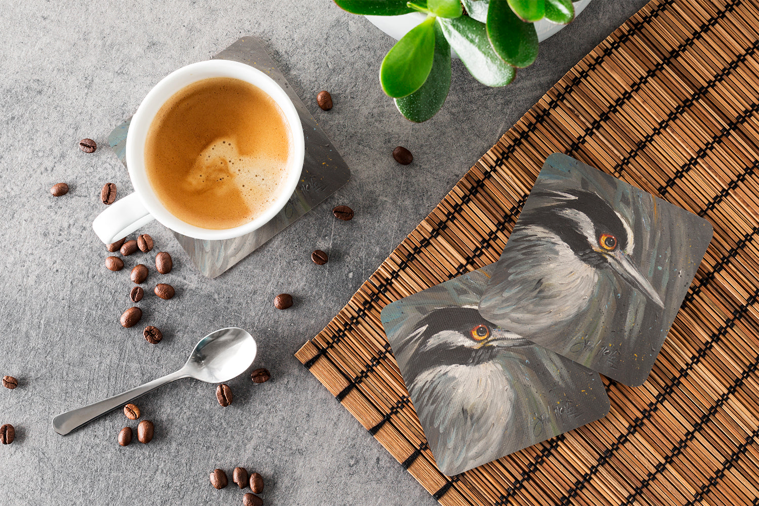 Night Heron Foam Coasters Set of 4 Cup Coasters for Indoor Outdoor, Tabletop Protection, Anti Slip, Mouse pad Material