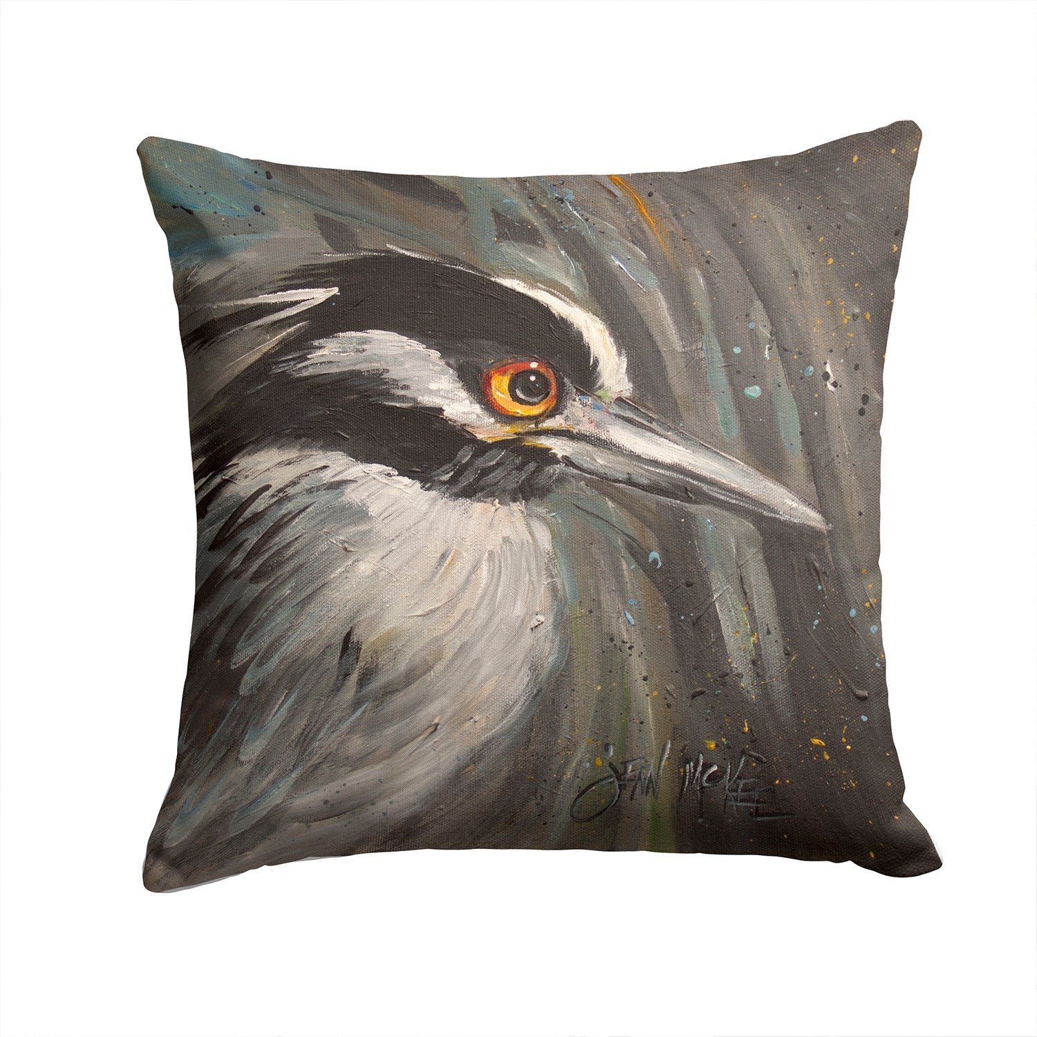 Night Heron Decorative Throw Pillow 14x14 Indoor Outdoor Accent Cushion, Fabric Cover with Insert for Sofa, Bed, Porch & Living Room