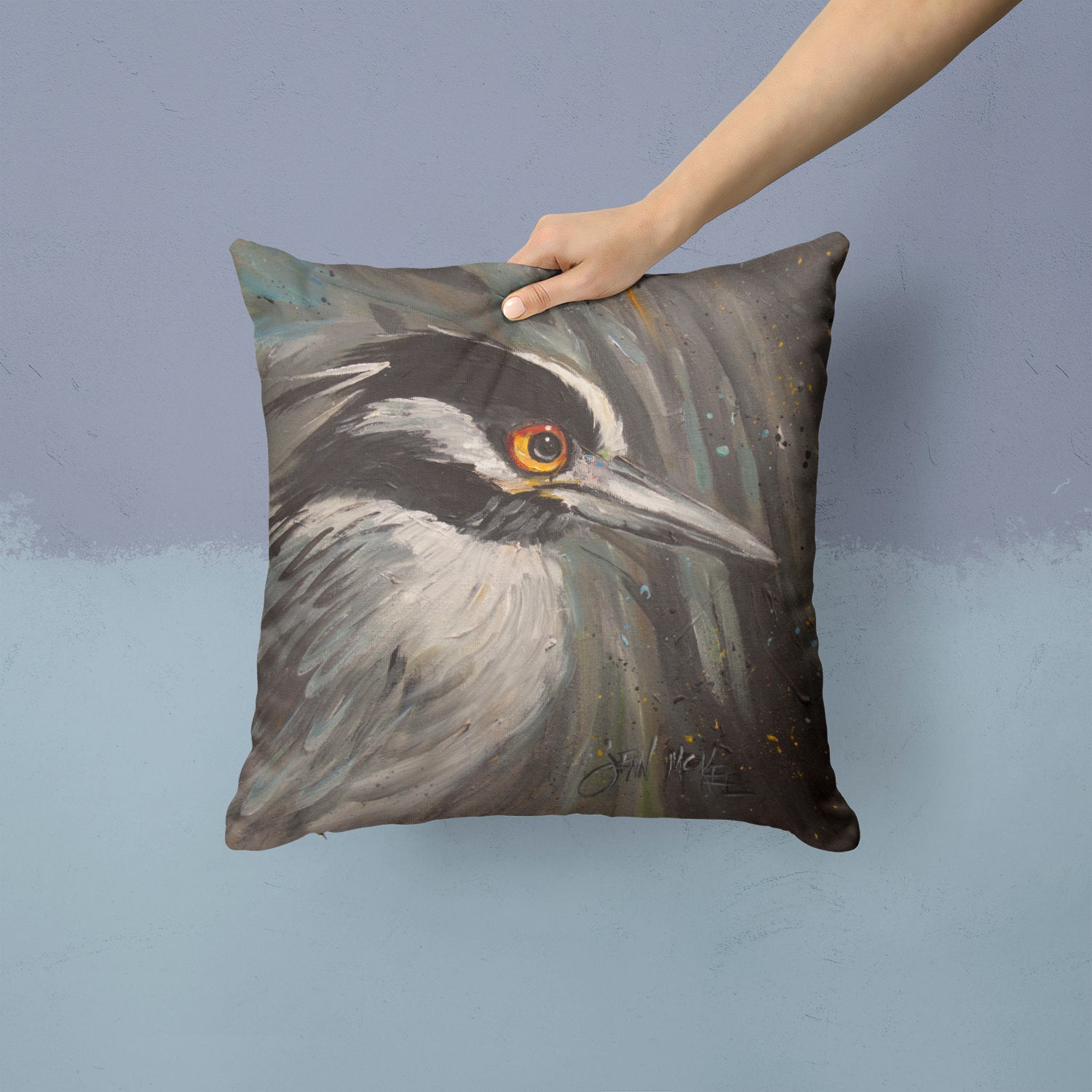 Night Heron Decorative Throw Pillow 14x14 Indoor Outdoor Accent Cushion, Fabric Cover with Insert for Sofa, Bed, Porch & Living Room
