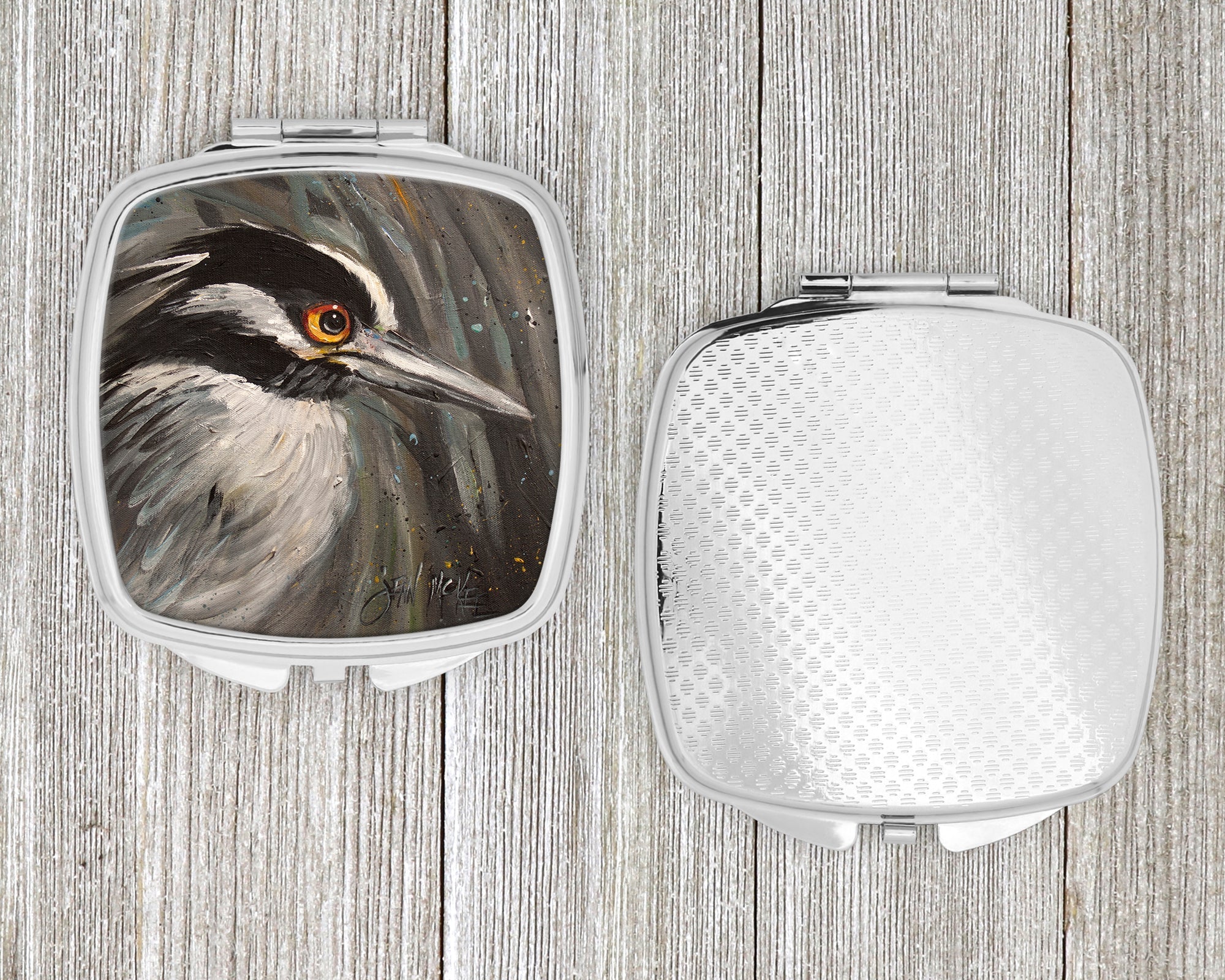 Night Heron Compact Mirror Decorative Travel Makeup Mirror for Women Girls Gifts Pocket Makeup Mirror Folding Handheld