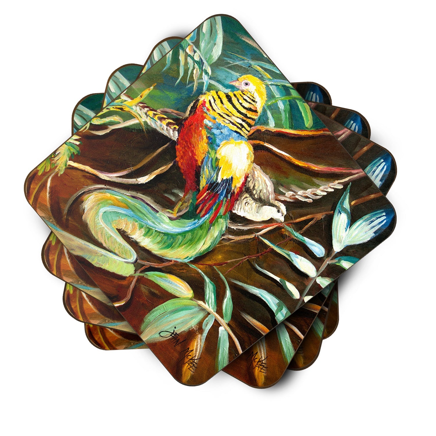 Mandarin Pheasant Foam Coasters Set of 4 Cup Coasters for Indoor Outdoor, Tabletop Protection, Anti Slip, Mouse pad Material