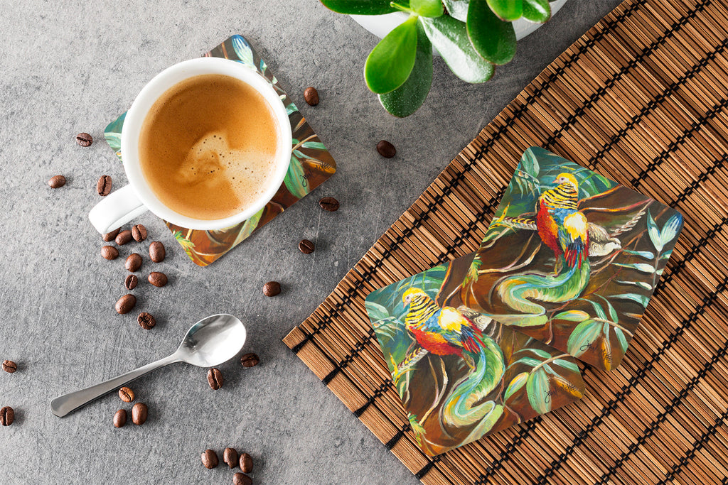 Mandarin Pheasant Foam Coasters Set of 4 Cup Coasters for Indoor Outdoor, Tabletop Protection, Anti Slip, Mouse pad Material
