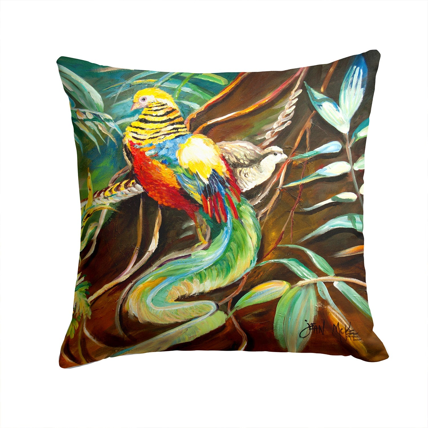 Mandarin Pheasant Decorative Throw Pillow 14x14 Indoor Outdoor Accent Cushion, Fabric Cover with Insert for Sofa, Bed, Porch & Living Room