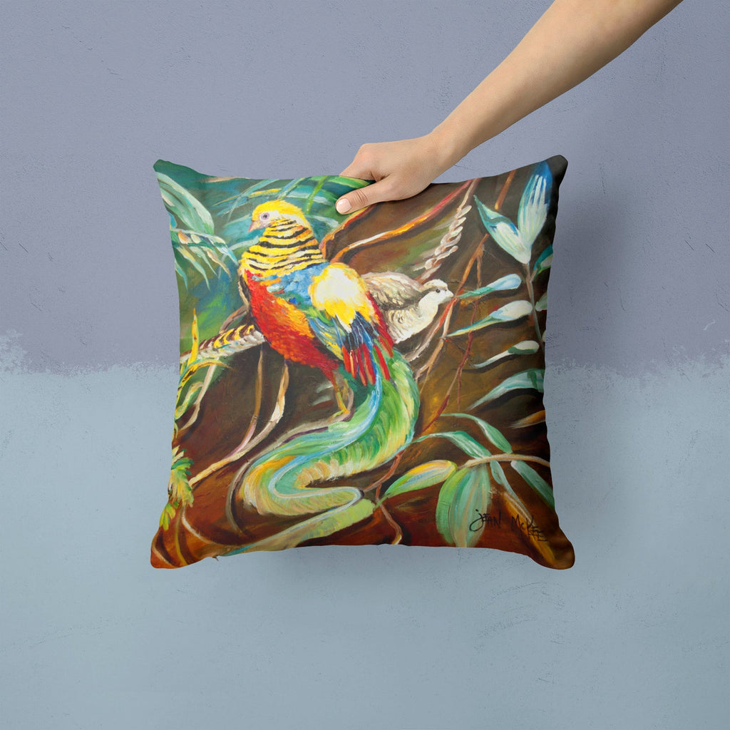 Mandarin Pheasant Decorative Throw Pillow 14x14 Indoor Outdoor Accent Cushion, Fabric Cover with Insert for Sofa, Bed, Porch & Living Room