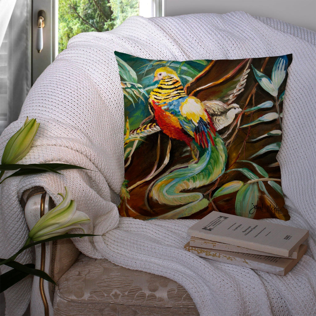 Mandarin Pheasant Decorative Throw Pillow 14x14 Indoor Outdoor Accent Cushion, Fabric Cover with Insert for Sofa, Bed, Porch & Living Room