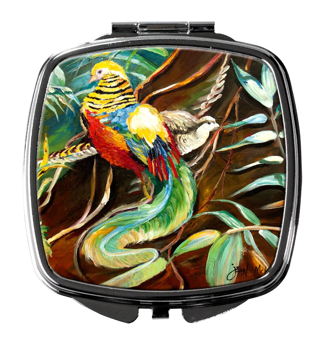 Mandarin Pheasant Compact Mirror Decorative Travel Makeup Mirror for Women Girls Gifts Pocket Makeup Mirror Folding Handheld