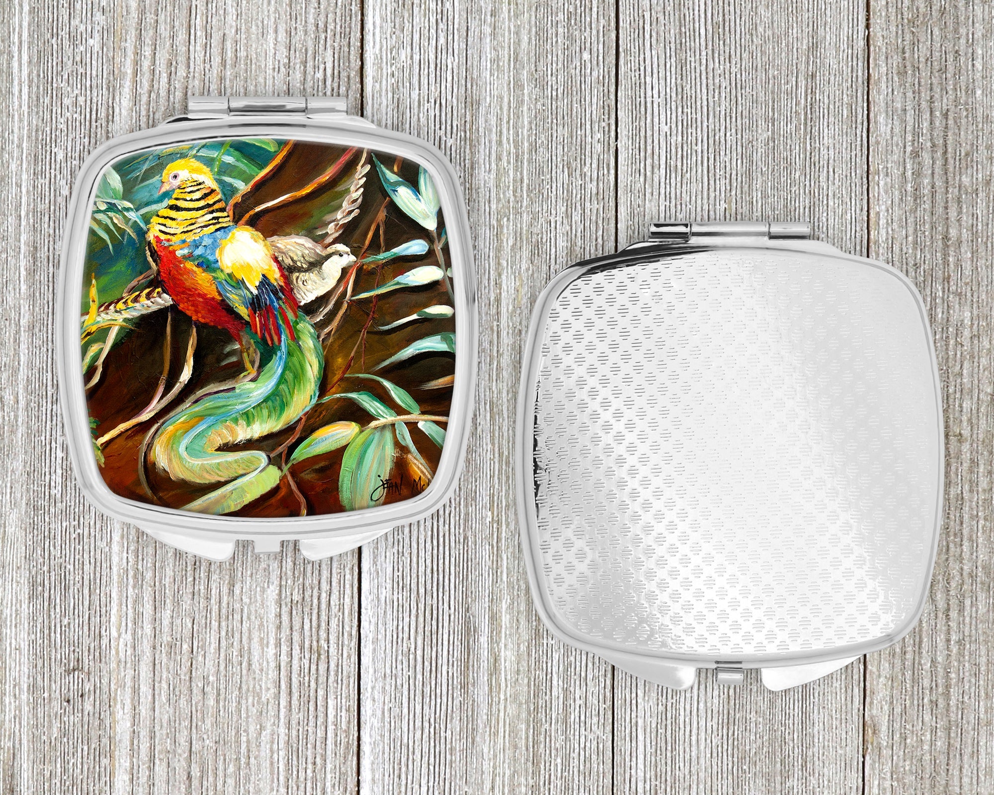 Mandarin Pheasant Compact Mirror Decorative Travel Makeup Mirror for Women Girls Gifts Pocket Makeup Mirror Folding Handheld